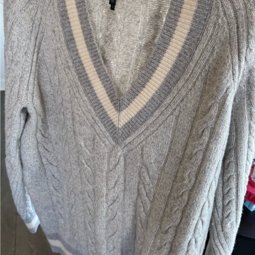rag & bone Light Gray V-Neck Cable Sweater - Picture 2 of 2